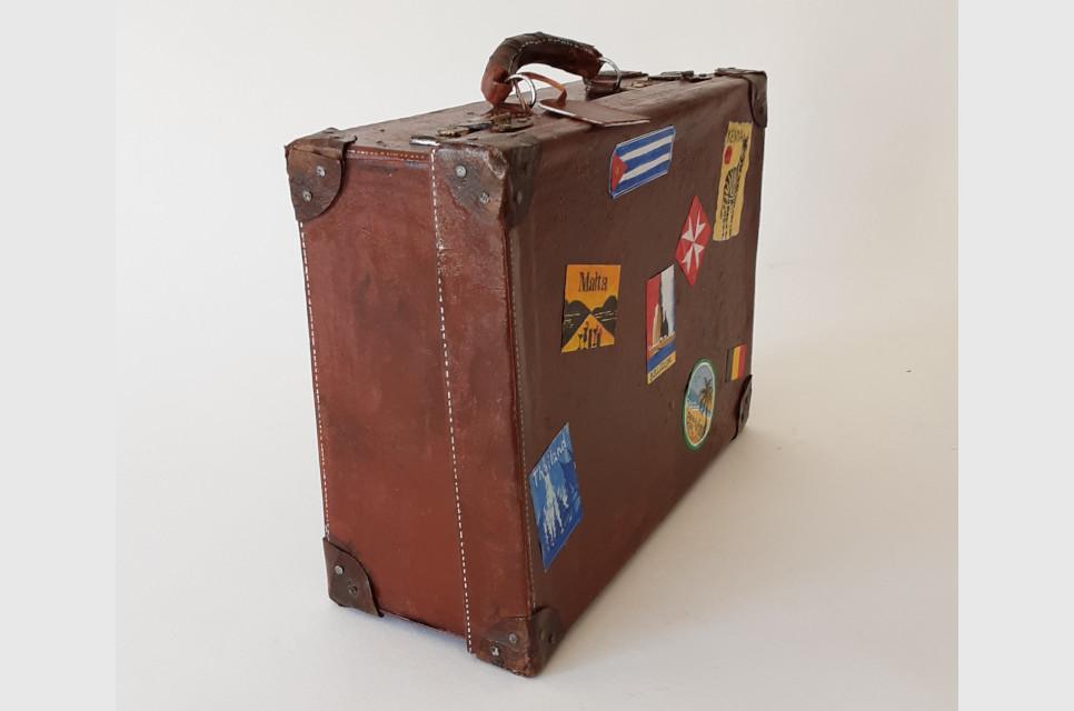 50. Small (half size) 'leather' suitcase